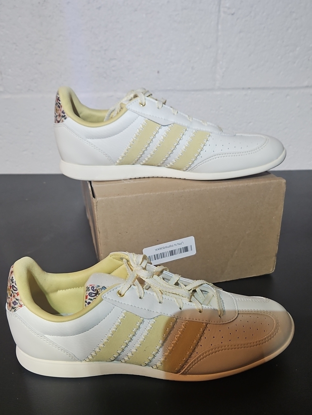 adidas Women’s White Sneakers with Pale Yellow Stripes